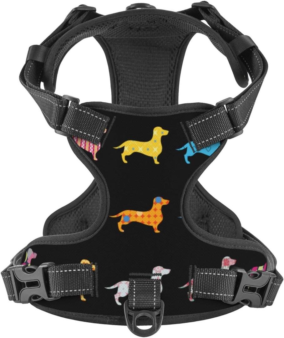 Waldeal Cute Dachshund Dog Harness No Pull, Adjustable Dog Walking Chest Harness with 2 Leash Clips, Comfort Soft Dog Vest, Reflective Front Body Harness, Size S Black