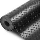 Garage Floor Rubber Mat 4x10 Ft 0.12'' Heavy Duty Diamond Plate Garage Flooring Rolls Water/Stain Resistant Diamond-Grip Tread Roll-Out Black Rubber Car Parking Mats for Garage Matting