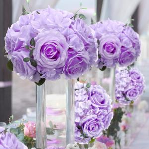 Zeyune 2 Pcs Flower Ball Centerpieces for Table Flower Ball Arrangement Bouquet Fake Flowers Silk Rose Balls for Weddings Artificial Floral for Birthday Party Home Decor (Purple)
