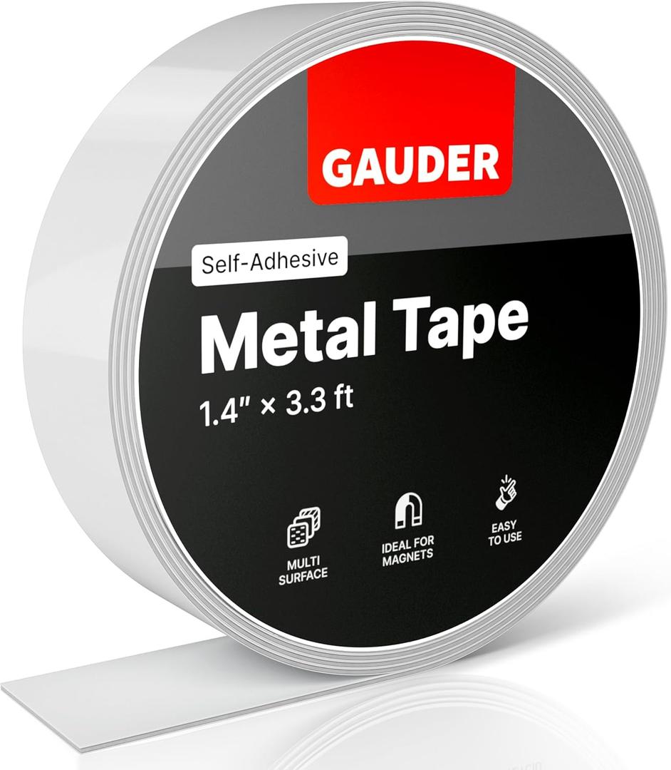 GAUDER Metal Tape Self Adhesive | Ferrous Tape for Magnets | Metallic Steel Strip (3.3 ft)