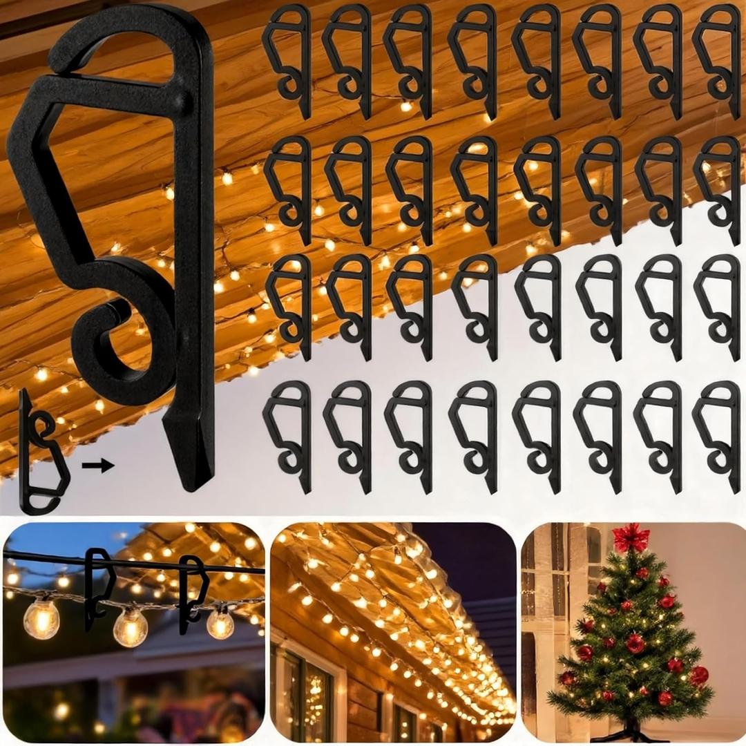 120 Pcs Christmas Light Clips Outside Gutter Hooks - Plastic Holiday Gutter Light Weatherproof Hooks for Halloween Christmas Roof Tree Hanging Outdoor Decoration String Lights (Black)
