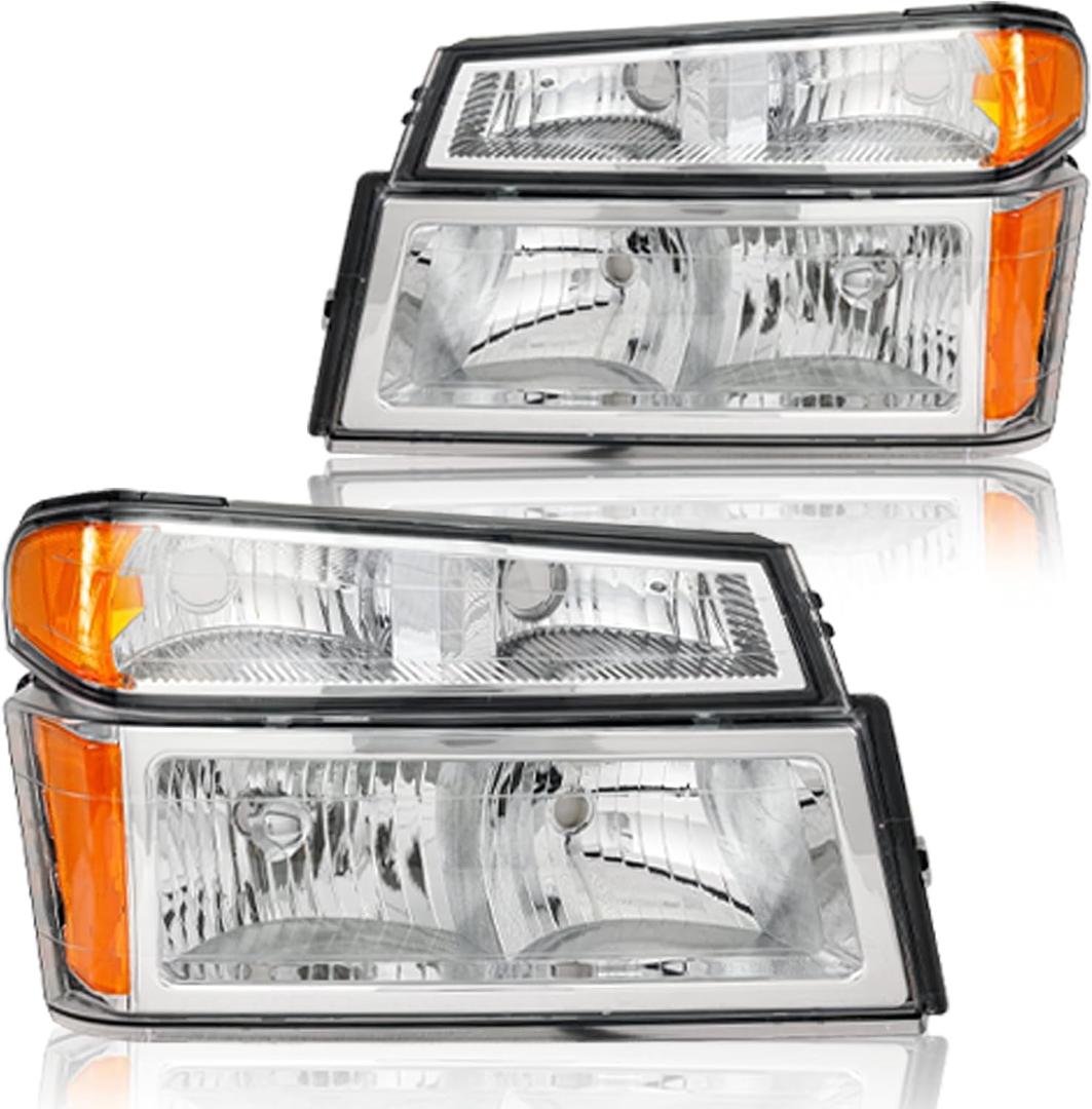 Headlight Assembly, Headlights Kit Compatible with 2004-2012 Chevy Colorado/Compatible with 2004-2012 GMC Canyon Replacement Headlamp Bumper Lamp Set 15147930 Chrome Housing Amber Reflector Headlight Assembly, Headlights Kit Compatible with 2004-2012 Chevy Colorado/Compatible with 2004-2012 GMC Canyon Replacement Headlamp Bumper Lamp Set 15147930 Chrome Housing Amber Reflector