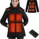 Heated Jacket for Women, Winter Outdoor Soft Shell Electric Heating Coat with Detachable Hood