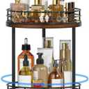 2-Tier Rotating Bathroom Countertop Organizer, Wooden Makeup Vanity Storage, Multifunctional Lazy Susan Turntable for Skincare, Perfume and Cosmetics (Brown)