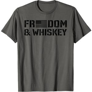 Freedom & Whiskey - 4th of July USA Flag Funny Mens Drinking T-Shirt (Small)