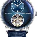 Pagani Design Men's Automatic Mechanical Watch Exposed Mechanical Movement 42mm 316L Stainless Steel with PU Leather Strap 100m Water Resistant (10ATM) Self-Winding Sapphire Crystal Glass (Blue)