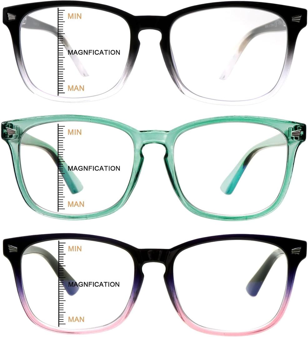 3 Pack Progressive Multifocal Reading Glasses for Women Men Blue Light Blocking Computer Glasses Spring Hinge Readers(3 Mix C3, 3.00)