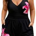 Plus Size Swim Romper Women One Piece Swimsuit Tummy Control Bathing Suit with Shorts Modest Full Coverage Swimwear (Black, XXXL)