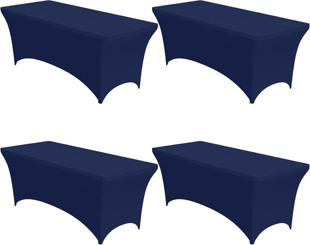 Niuara 4-Pack Navy Blue Spandex Tablecloths 72"x30"x30" Stretch Fitted Table Covers for 6ft Rectangle Folding Tables, Wrinkle-Resistant Tablecloth for Wedding, Banquet & Outdoor Events