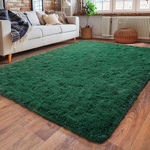 Dssimo Super Soft Area Rugs for Living Room, 4x6 Feet Modern Shag Dark Green Rug, Fluffy Plush Non-Slip Green Carpet for Girls Boys Teens, Kids Home Decor for Bedroom Dorm Nursery Classroom, Carpets