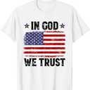 In God We Trust American Flag Patriots 4th of July Christian T-Shirt for Women Kids Men Small