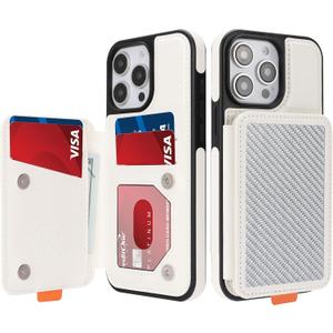 GUERNICA for iPhone 14 Pro (6.1") Case Wallet with Card Holder, RFID Blocking Leather Protection, Shockproof Women Men Phone Case for Apple 14 Pro, A - Silver White