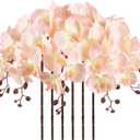 41.34" Orchid Artificial Flowers 6PCS Velvet Silk Faux Orchids Long Stem Artificial Flowers for Tall Vase for Home Wedding Party Decoration(Peach)