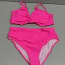 Edelqual Women's High Waisted Bikini Sets Two Piece Swimsuit Tummy Control Bathing Suit V Neck Swimwear 2025 Swim Suit (Pink)