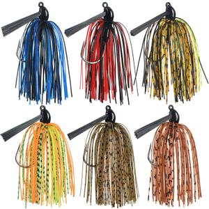 Fishing Jig with Weed Guard 3/8 oz Silicone Skirt Fishing Lures for Bass Perch Multi-Color Pack of 6