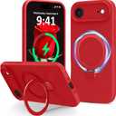 Compatible with iPhone Air Case with Stand, Full Camera Protection Slim Liquid Silicone Phone Cases for iPhone 17 Air Compatible with MagSafe Magnetic Ring Kickstand Case 6.5", Red