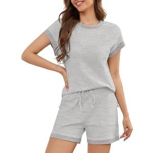 Becotal Cotton Womens Pajama Sets Soft Striped Short Sleeve T Shirt Pj Shorts Cute Summer 2 Piece Lounge Set with Pockets XL
