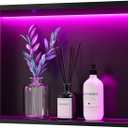 RGB LED Light Shower Niche, Matte Black 18X12 in Stainless Steel Recessed Storage with Remote Control, Waterproof No Tile Needed Wall Niche for Bathroom Storage Built-in Installation