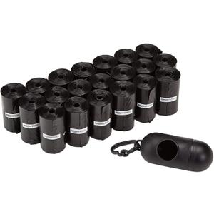Amazon Basics Dog Poop Leak Proof Bags with Dispenser and Leash Clip, Unscented, 300 Count, 20 Pack of 15, Black, 13 x 9 Inch