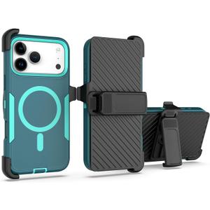 Designed for iPhone 17 Pro Max Case,Magnetic,Double Protection,Tough Durable,Compatible with MagSafe,Detachable Back Clip,Dustproof,No Fading,No Yellowing,Non-Slip,for Men Women,Blue
