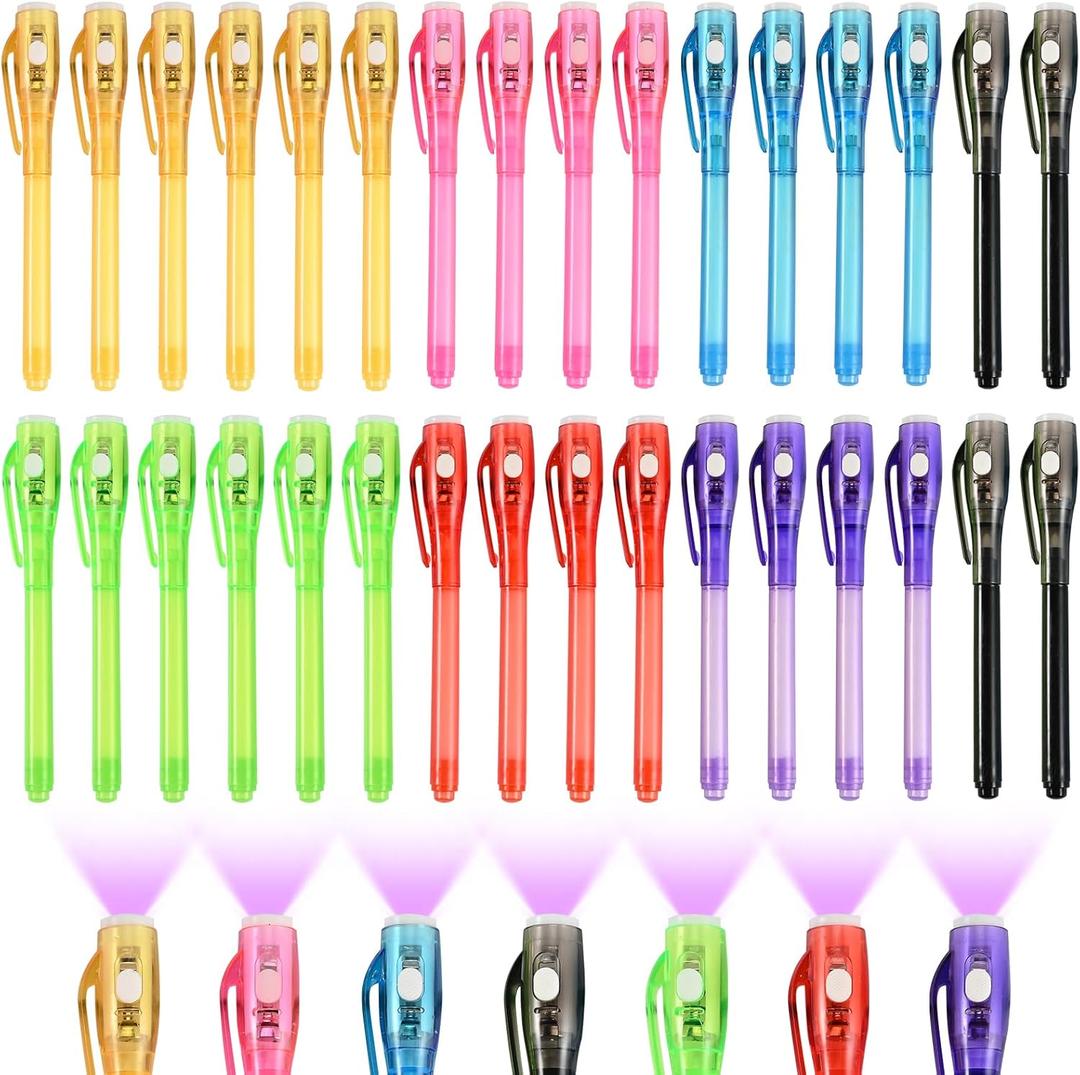 Goldge 32PCS Invisible Ink Pens with UV Light for Kids, Party Favors,Spy Pen for Secret Message, Escape Room, Perfect for Birthdays, Easter, Valentines Gifts for Kids, Christmas & Stocking Stuffers