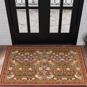RoomTalks Ultra Thin Country Rustic 2x3 Entryway Rug Entrance Non-Slip Washable Indoor Door Mat, Rusty Red Strawberry Thief Rug, Vintage Botanical Floral Forest Accent Throw Rugs for Bathroom Kitchen RoomTalks Ultra Thin Country Rustic 2x3 Entryway Rug Entrance Non-Slip Washable Indoor Door Mat, Rusty Red Strawberry Thief Rug, Vintage Botanical Floral Forest Accent Throw Rugs for Bathroom Kitchen
