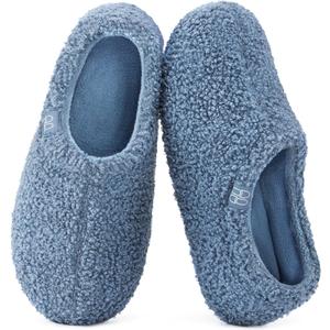 HomeTop Women's Fuzzy Curly Fur Memory Foam Loafer Slippers with Polar Fleece Lining (8.5, Cerulean)