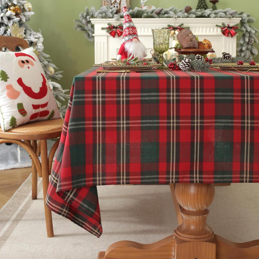 Laolitou Christmas Plaid Tablecloth Rectangle Tables Red Buffalo Plaid Checkered Gingham Table Cloth Cotton Linen Farmhouse Tablecloths Washable Wrinkle Free for Picnic Kitchen, 60"x75" 4-6 Seats