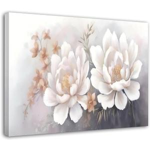 Flower Wall Art for Bedroom, Peony Canvas Wall Decor for Living Room, Black White and Gold Picture Print, Size 40x20 Inches