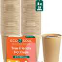 ECO SOUL 8 Oz Disposable Bagasse Paper Coffee Cups Without Lids (100 Pack)
Eco-Friendly, Biodegradable, Compostable, Leak-free & Sturdy, For Hot Drinks, Natural, Microwave Safe