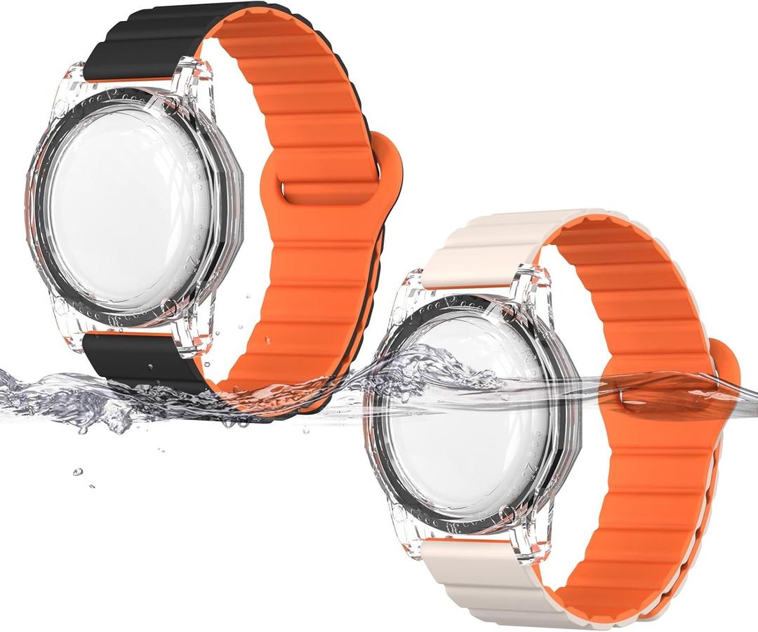 2Pack for Airtag Bracelet Kids, IPX8 Waterproof Air tag Holder Hidden Adjustable Anti Lost Full Body Protective Case Compatible with Apple AirTag Tracker for Child/Teen/Adults/Elders (Black+White)