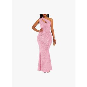 VERWIN Sequins Fashion Sleeveless Oblique Collar Mermaid Women's Maxi Dress Bodycon Dress Party Dress L