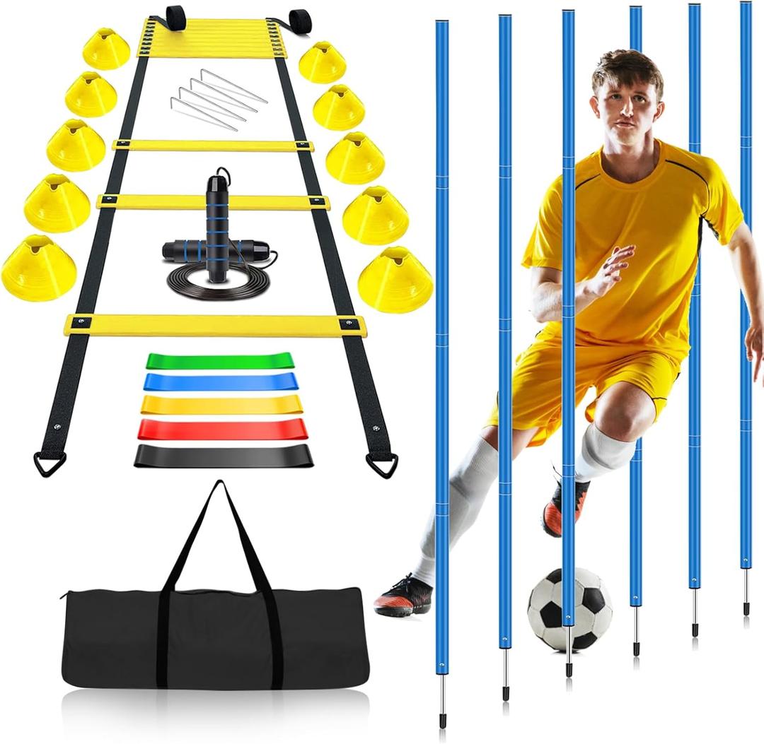 Haootadiy Soccer Agility Training Poles Equipment |Adjustable Soccer Equipment for Training Includes 6 Flexible Agility Poles