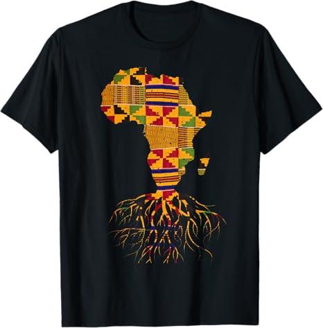 Cool Africa Map Shirt Traditional Kente Cloth African Roots TShirt, 2 Pieces, Size S and XL (Black) 