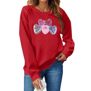 FAYALEQ Valentines Sweatshirt Women Love Heart Graphic Long Sleeve Shirt Cute Valentine's Day Pullover Top Large Red