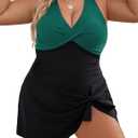 Blooming Jelly Women Plus Size Swim Dress Swimsuit One Piece Tummy Control Bathing Suits Modest Criss Cross Swim Suits (X-Large Plus, Black Green 02)