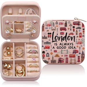 London Travel Gift Jewelry Box for Women, London Lover Souvenirs Gifts, London City Themed Gifts for Traveller Women Friends, London Trip Gift Travel Small Travel Jewelry Case Organizer