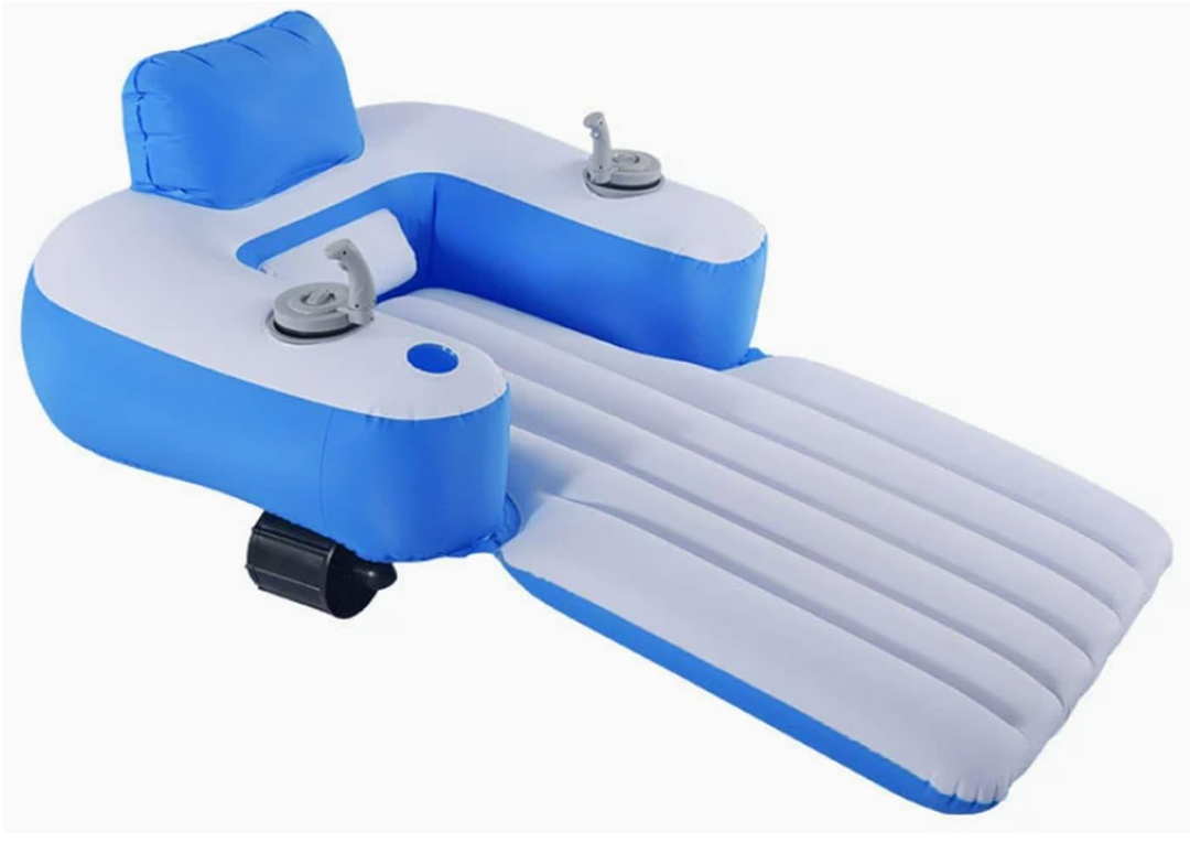 Motorized Inflatable Pool Float for Adults, Dual 66W Motor Rechargeable with Backrest & Cup Holder, Portable Electric Water Float for Pool Lake River Beach Summer