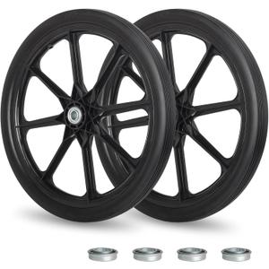 20" Flat Free Tire and Wheel, with 3/4" & 5/8" Bearing, 2.45" Centered Hub, Replacement Wheel For Rubbermaid Wheelbarrow, Garden Yard Cart, 2 Pcs