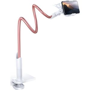 Lamicall Phone Holder Bed Gooseneck Mount - Cell Phone Clamp Clip for Desk, Flexible Lazy Long Arm Headboard Bedside, Overhead Mount Stand, for 4-7" Phone, iPhone 15 Pro Max, 14 Plus, 13, Rose Gold
