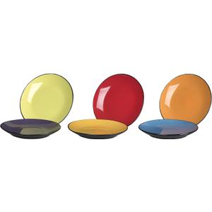 Klikel 6 Pack of Colored Salad Plates - Dishwasher And Microwave Safe Ceramic 8" Plate Set - Black Outside With Color Inside