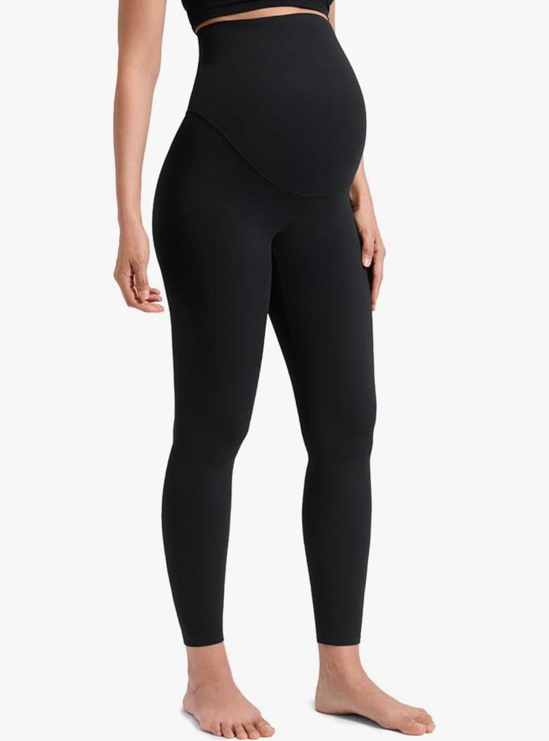 CRZ YOGA Softretch Maternity No Front Seam Leggings 25" - Workout Yoga Casual Womens Pregnancy Pants Over The Belly, Small