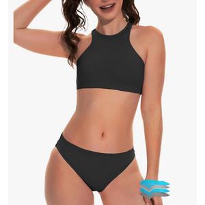Beautikini Period Swimwear Two Piece Sporty Swimsuit Bikini Menstrual Leakproof Bathing Suit for Teen Girls Medium, Black