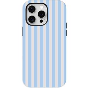 Blue Striped Phone Case,Trendy Simple Aesthetic Stripes Hybrid 2 Layer Protective Case for iPhone 13 Pro Max,Blue