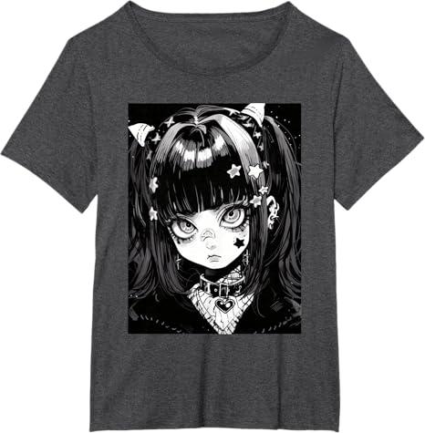 Anime Girl Soft Grunge Waifu Kawaii Gothic Girl T-Shirt (6XL, Dark Heather Gray)