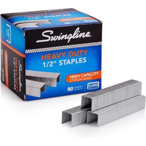 Swingline Staples, Heavy Duty for Desktop Staplers, 1/2" Length, 100/Strip, 5000/Box (79392)