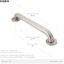 Moen Home Care Bathroom Safety 18 Inch Stainless Steel Handicap Grab Bar for Bathtub and Shower, Slip Resistant Finish, Elderly Assistance Product, Polished Brass, R8918P