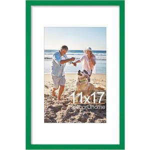 decorUhome 11x17 Picture Frame, Display Pictures 8x12 with Mat or 11x17 without Mat, Wall Hanging Poster Frame, Green, 1 Pack