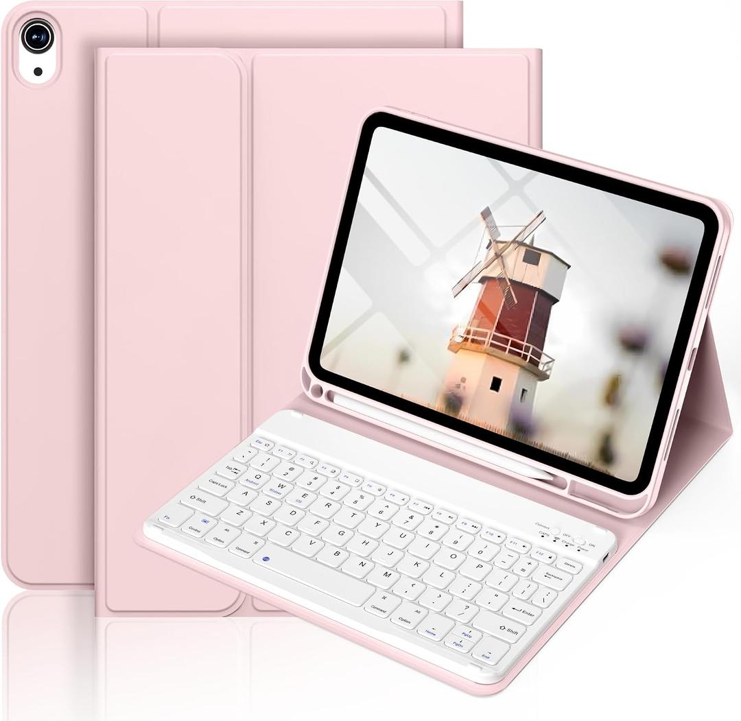 Case for iPad 11th/10th Generation with Keyboard, 11 inch A16/10.9" iPad 10 Case (2025/2022) with Pencil Holder, Wireless Keyboard and Slim Lightweight Soft Cover Auto Wake/Sleep, Pink