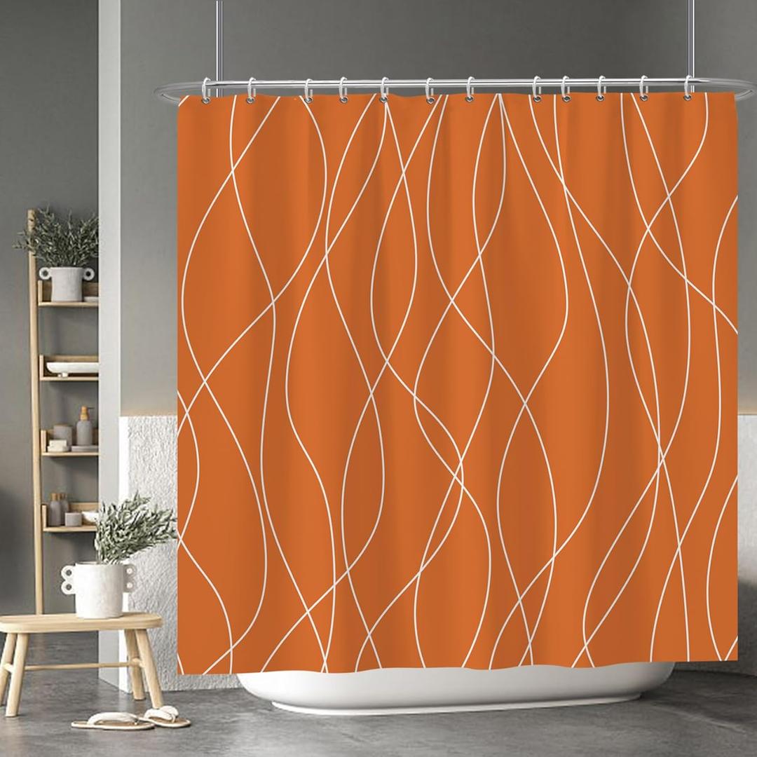 Baocicoo Orange Abstract Stripes Shower Curtain Texture Grain Modern Ornamental Decorative Creative Design Shower Curtains for Home Bathtubs Bath Decor Waterproof Fabric with Hooks 72x72 Inches Inches (72W x 72H)